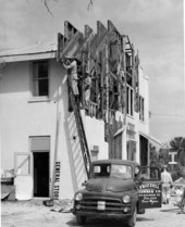 Koreshan Unity building with office, general store and Riverview Inn restaurant undergoing alterations.