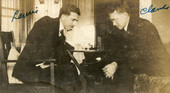 Koreshans Laurie Bubbett and his brother-in-law Claude Rahn playing chess.