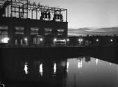 Nighttime view of Florida Power Corporation's Jackson Bluff Dam on the Ochlockonee River at Lake Talquin.