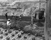 Concrete being poured during construction of the St. Johns Lock for the Cross Florida Barge Canal.