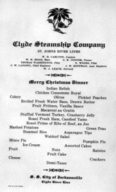 Steamboat, City of Jacksonville Christmas dinner menu