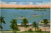 Yachts at anchor in Biscayne Bay, looking toward Miami, Florida.