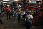 Seminole Indian cowboys at the corral - Brighton Reservation, Florida