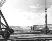 Construction equipment for US Highway 19 bridge over the Cross Florida Barge Canal - Inglis, Florida