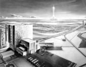 Artist concept of Saturn rocket takeoff