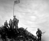 Members of 40 man patrol planting first American flag at Iwo Jima