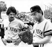 Florida Governor Bob Graham wearing a New York Yankees uniform