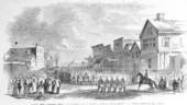 National troops marching through Second Street - New Fernandina, Florida