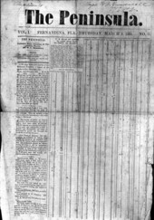 Front page of The Peninsula newspaper, dated March 3, 1864 - Fernandina, Florida