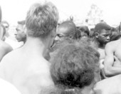 Segregationists and black demonstrators at a "white only" beach in St. Augustine, Florida.