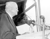 Ex-president Hoover at dedication of dike which retains Lake Okeechobee