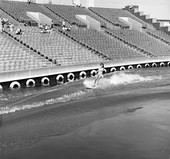 Miss Florida 1965 Carol Blum water skiing at the New York World's Fair.