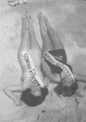 Nancy Tribble (later Benda), as Miss Killearn Gardens, with Miss Wakulla Springs during the Miss Underwater contest.