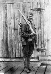 Mitchell Evans as a WWI soldier.