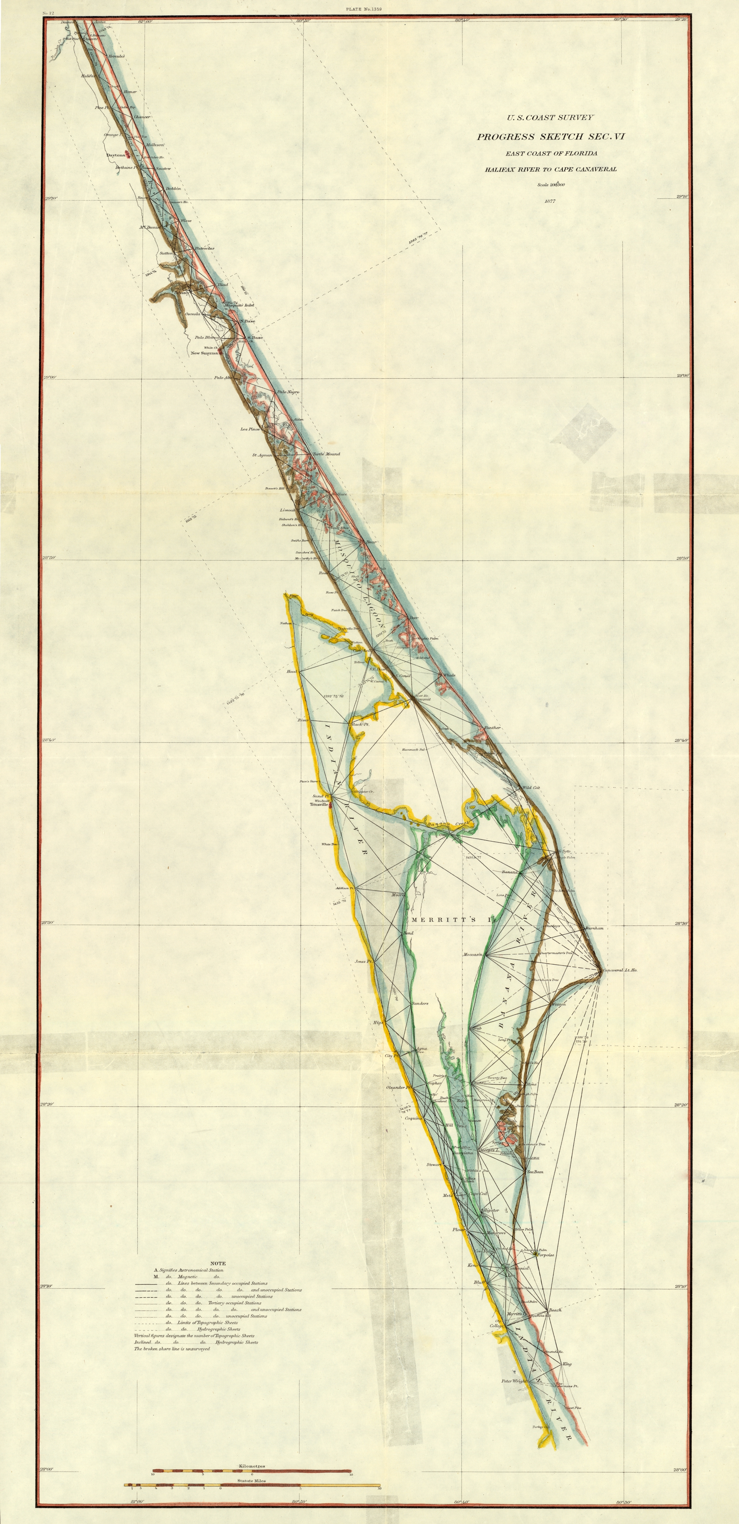 Map of East Coast of Florida, Halifax River to Cape Canaveral (Fla.), 1877