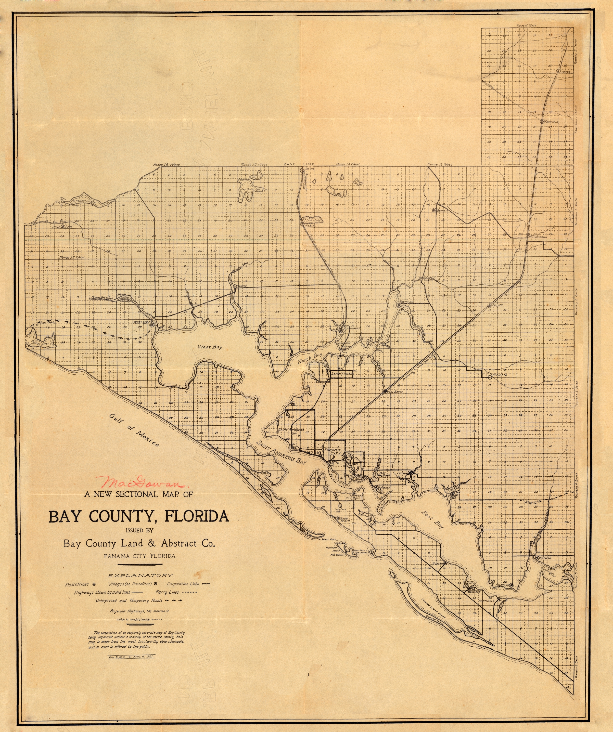 Sectional Map of Bay County, 1921