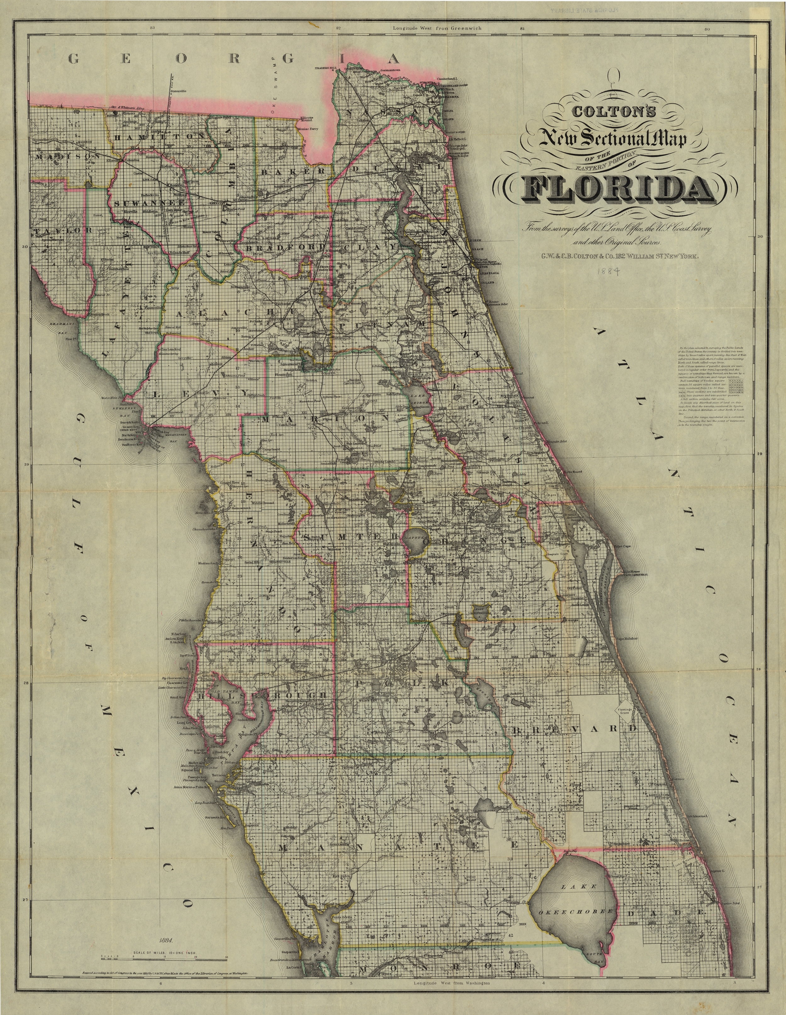 Colton's Florida, 1884 -East